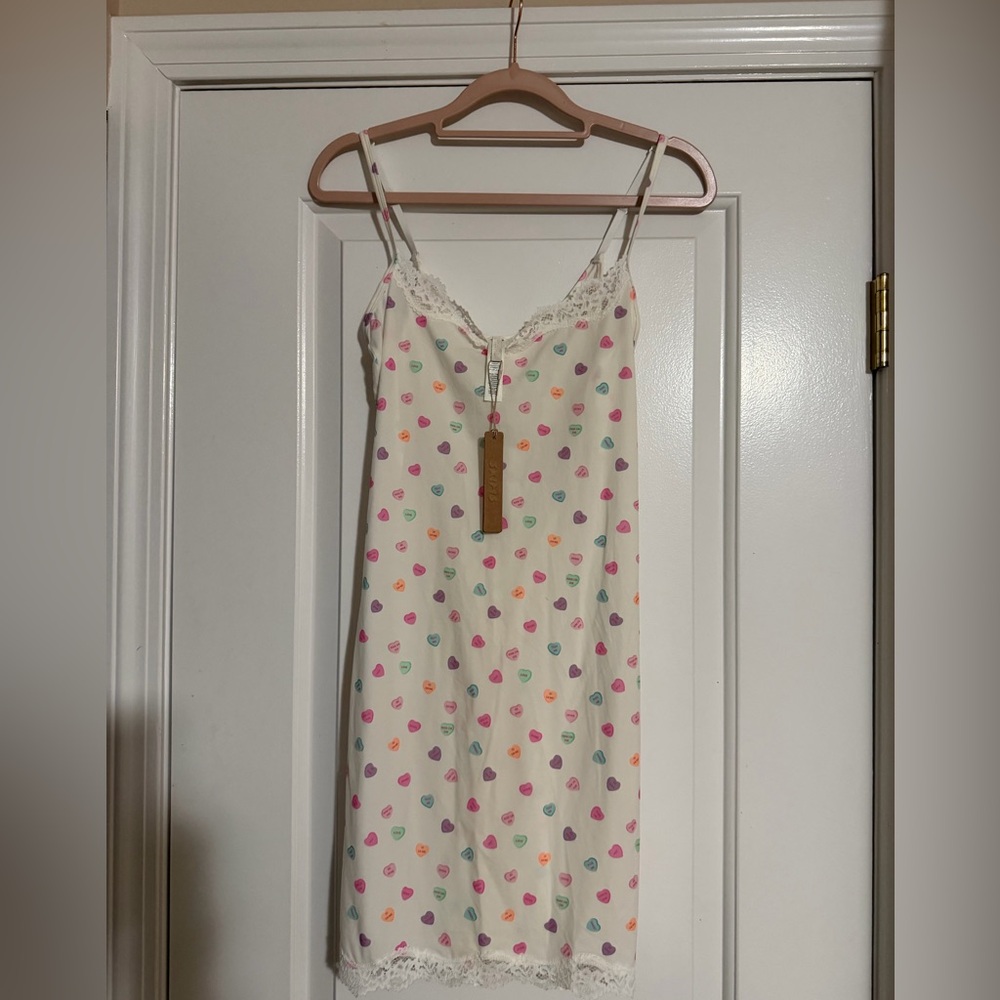 Rare SKIMS Multicolor candy heart print fits everybody lace slip dress m $70